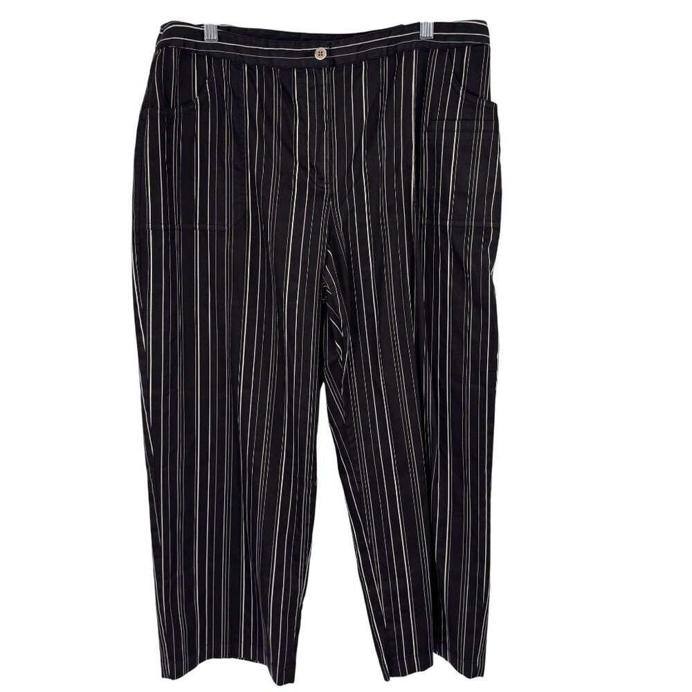 Chico's 3 Black White Striped Womens cropped Pants Size 16 cotton blend pockets